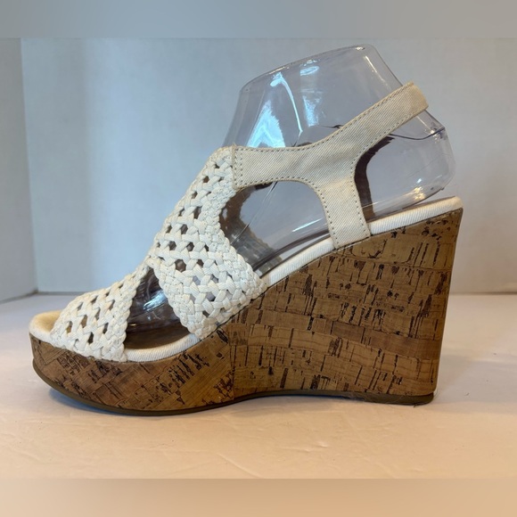 Sonoma Taffy white woven open toe wedge cork heel sandals size 8M - Picture 2 of 13
